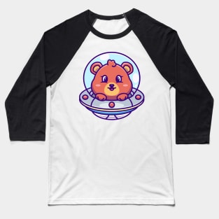 Cute bear flying with spaceship ufo cartoon Baseball T-Shirt